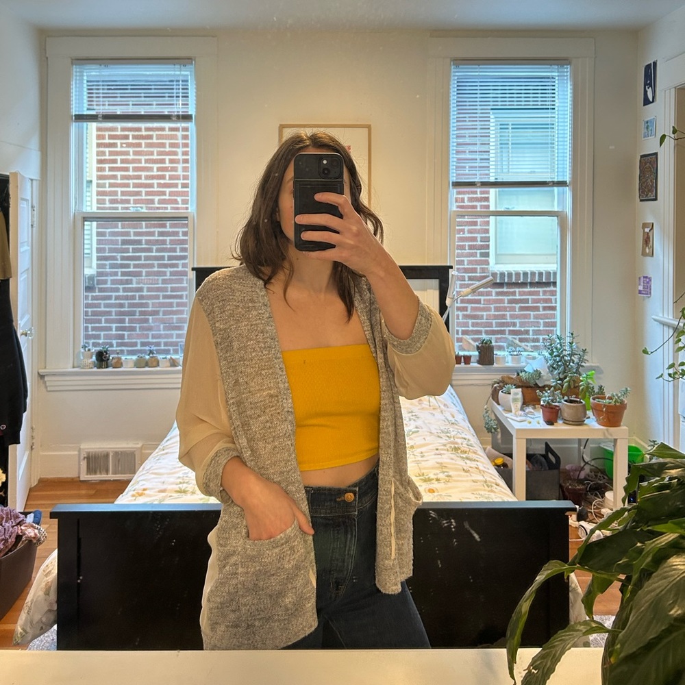 Gray and cream sheer cardigan